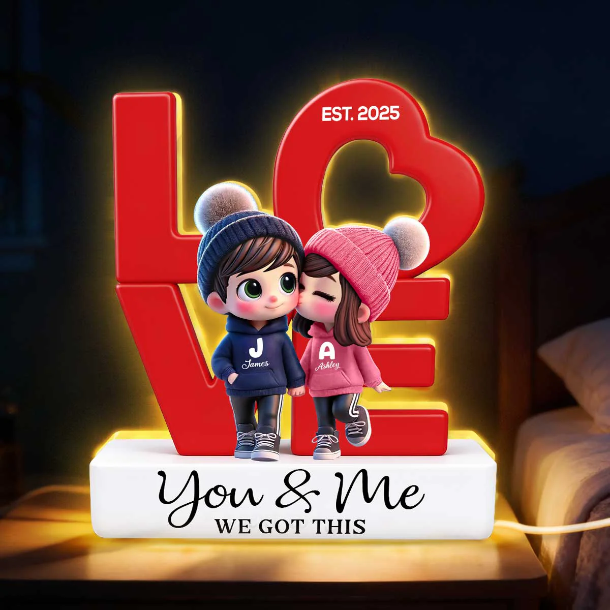 Eternal Love Cute Chibi Couple - Personalized Light Box - Heartfelt Valentine's Day Gift, Anniversary Gift For Couple, For Him, For Her - Image 4