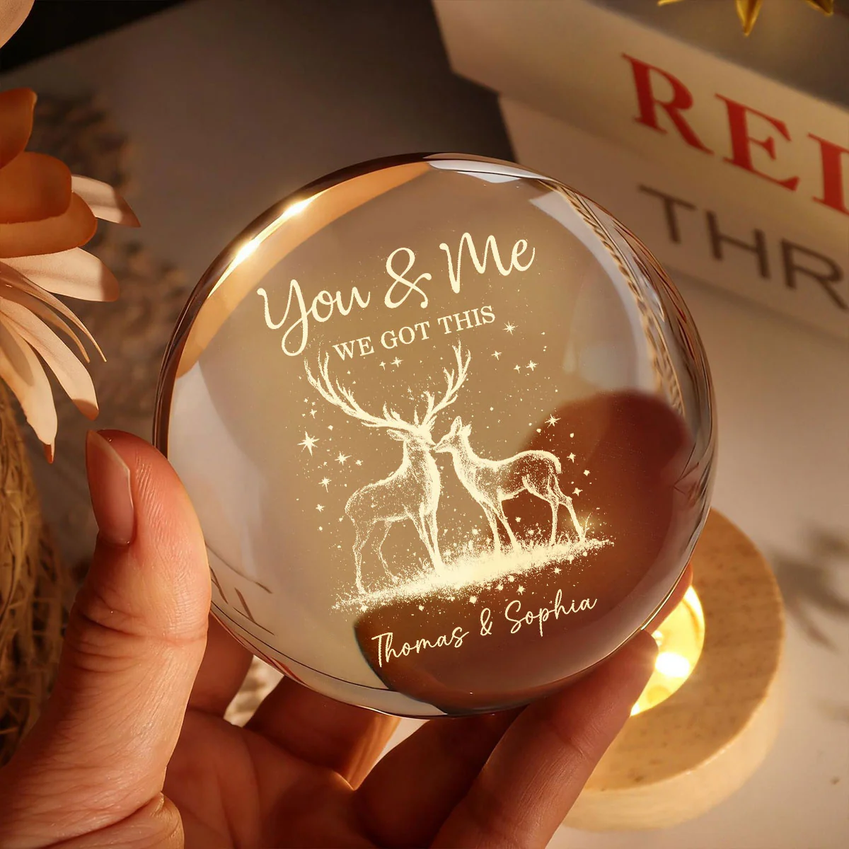 Eternal Love Deers Couple - Personalized Crystal Ball LED Night Light - Valentine's Day Gift For Couple, Hunters, For Her, For Him - Image 3