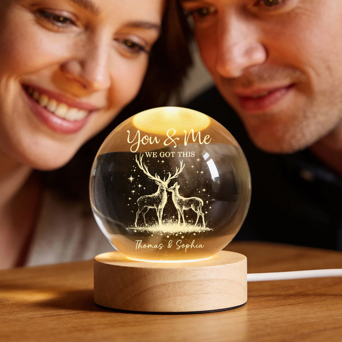 Eternal Love Deers Couple - Personalized Crystal Ball LED Night Light - Valentine's Day Gift For Couple, Hunters, For Her, For Him - Image 6