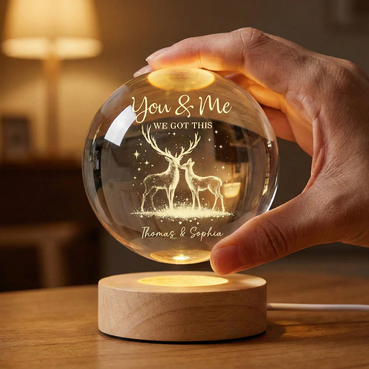 Eternal Love Deers Couple - Personalized Crystal Ball LED Night Light - Valentine's Day Gift For Couple, Hunters, For Her, For Him - Image 7