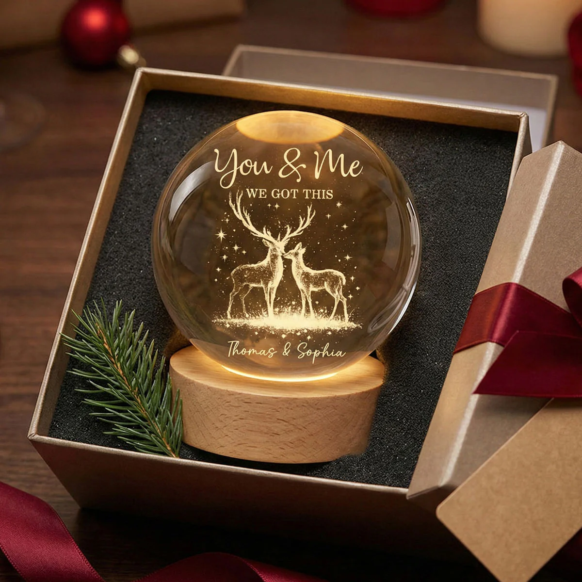 Eternal Love Deers Couple - Personalized Crystal Ball LED Night Light - Valentine's Day Gift For Couple, Hunters, For Her, For Him - Image 8