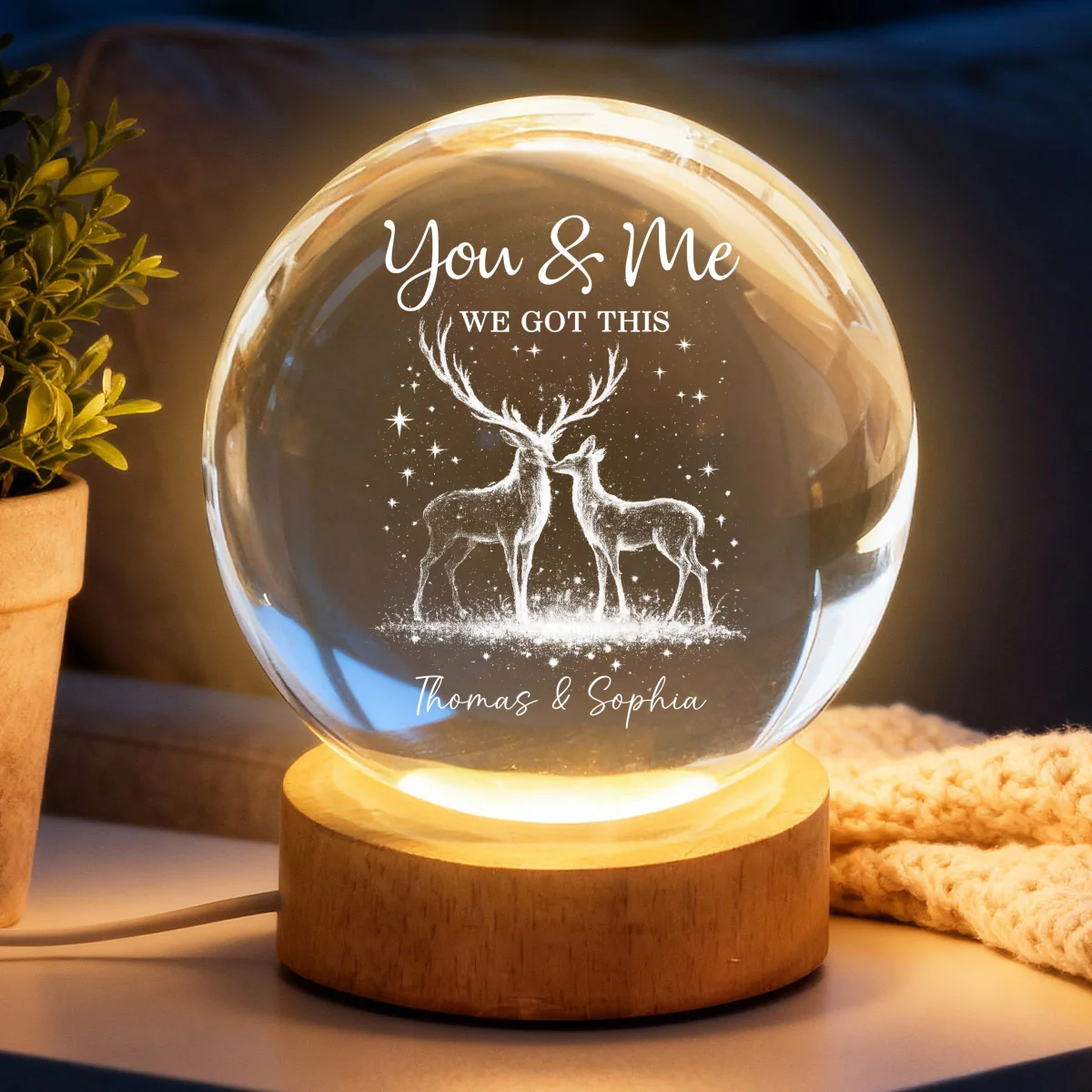 Eternal Love Deers Couple - Personalized Crystal Ball LED Night Light - Valentine's Day Gift For Couple, Hunters, For Her, For Him - Image 9