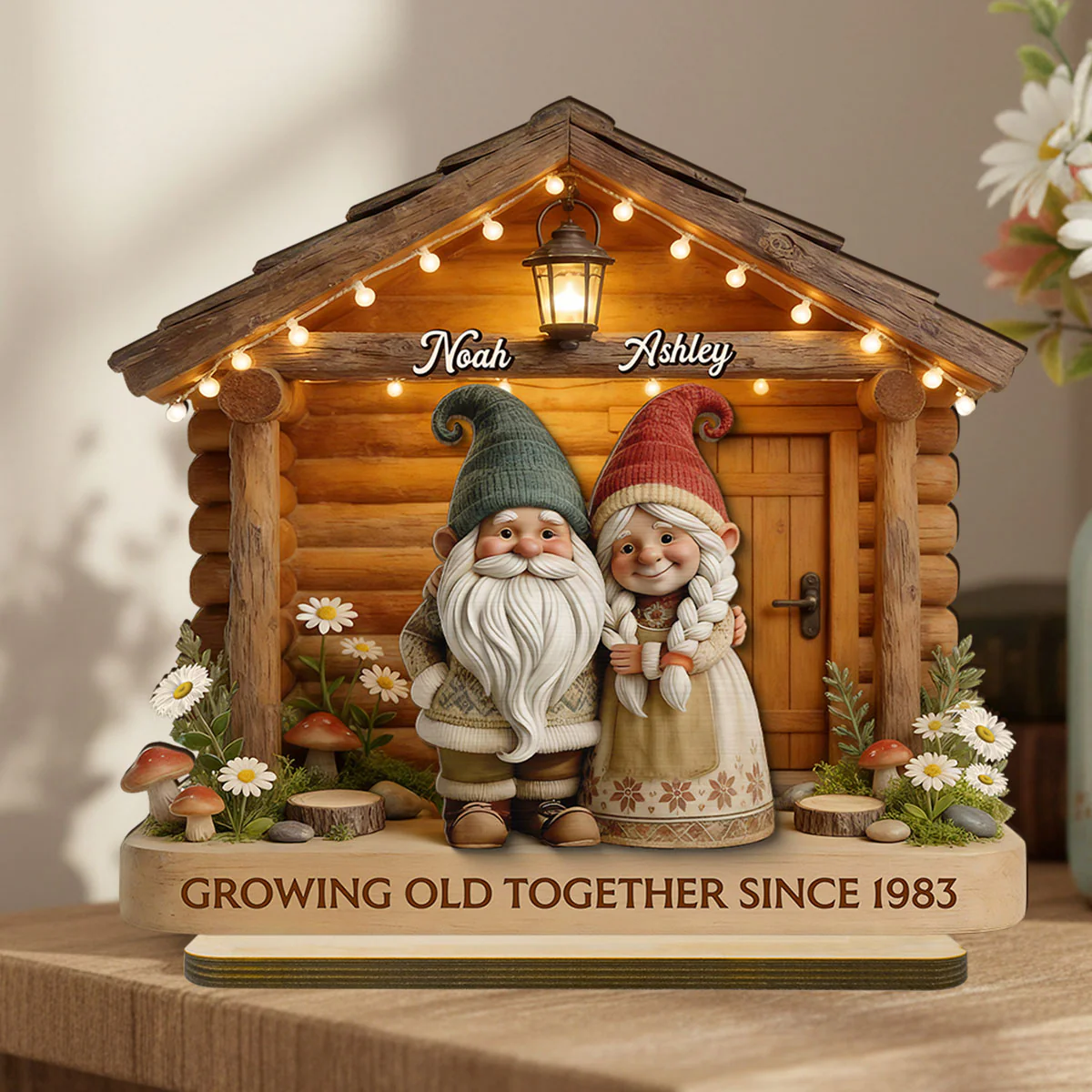Eternal Love Gnome Couple At Wooden Cabin - Personalized 2-Layered Wooden Plaque - Heartfelt Gift For Couple - Image 11