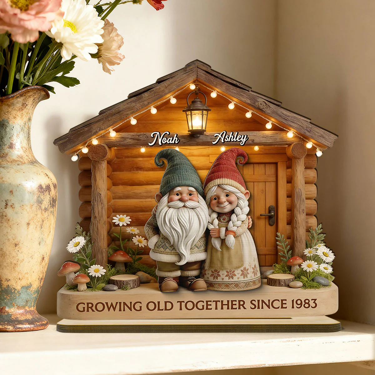 Eternal Love Gnome Couple At Wooden Cabin - Personalized 2-Layered Wooden Plaque - Heartfelt Gift For Couple - Image 4