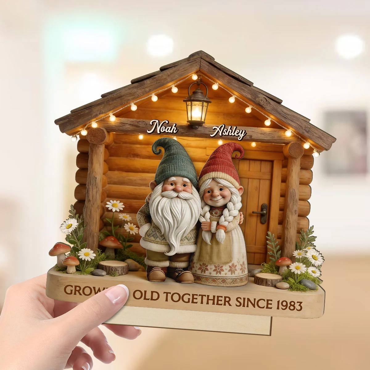 Eternal Love Gnome Couple At Wooden Cabin - Personalized 2-Layered Wooden Plaque - Heartfelt Gift For Couple - Image 5