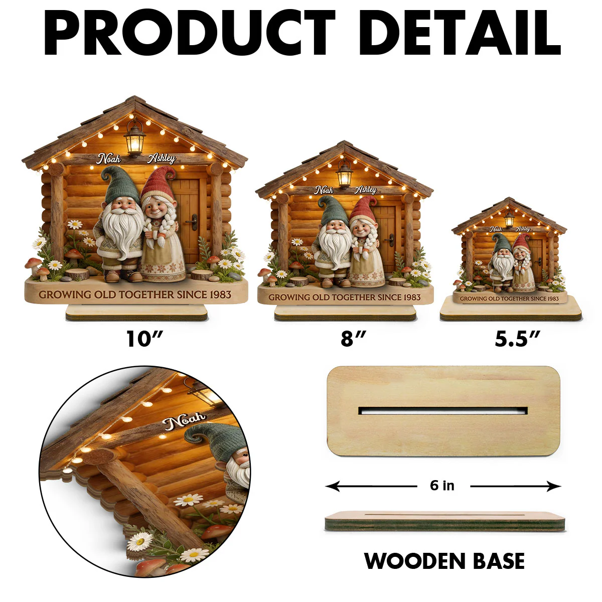 Eternal Love Gnome Couple At Wooden Cabin - Personalized 2-Layered Wooden Plaque - Heartfelt Gift For Couple - Image 6