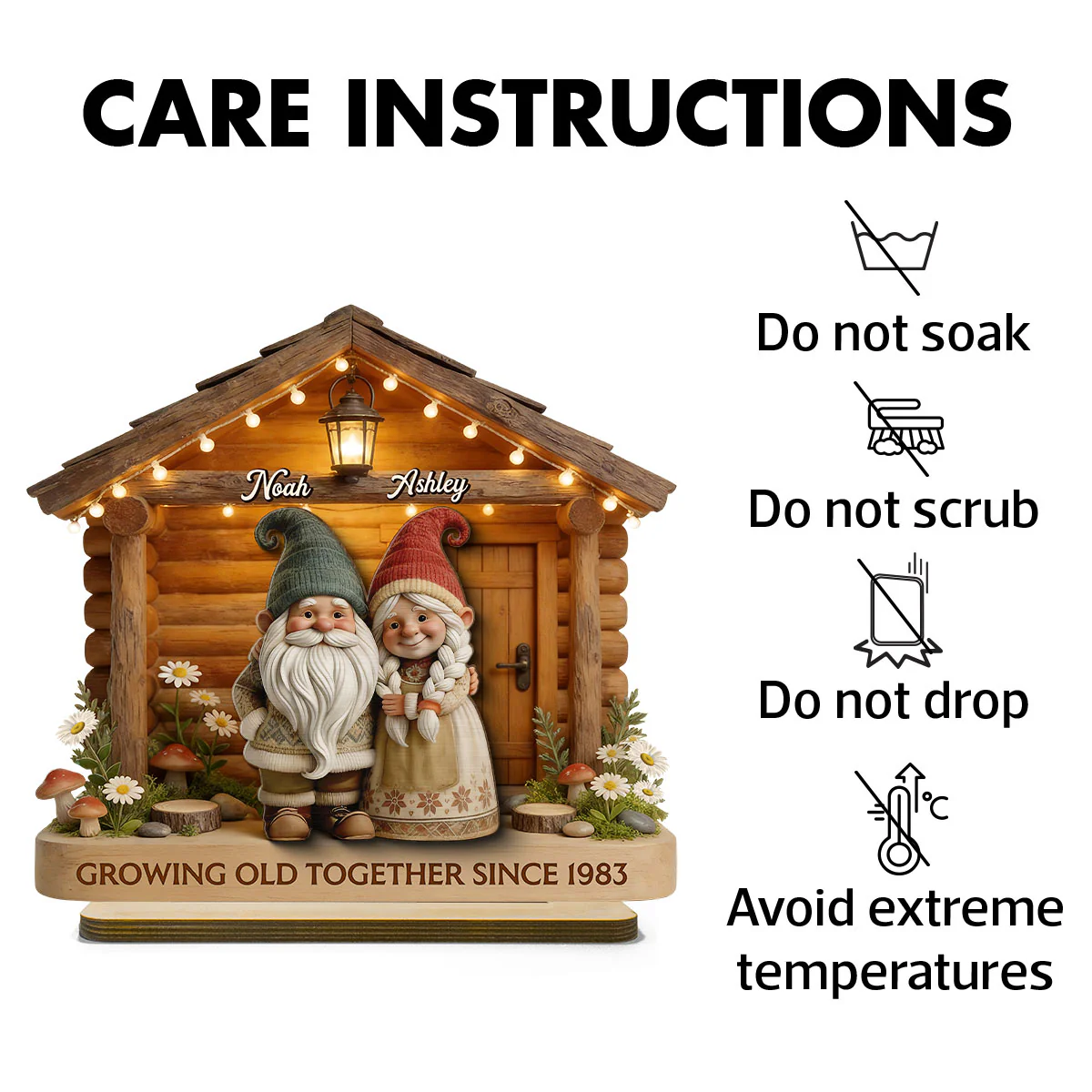 Eternal Love Gnome Couple At Wooden Cabin - Personalized 2-Layered Wooden Plaque - Heartfelt Gift For Couple - Image 7