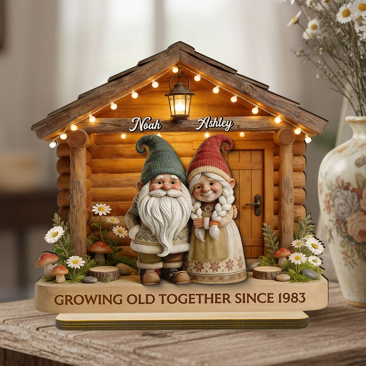 Eternal Love Gnome Couple At Wooden Cabin - Personalized 2-Layered Wooden Plaque - Heartfelt Gift For Couple - Image 8