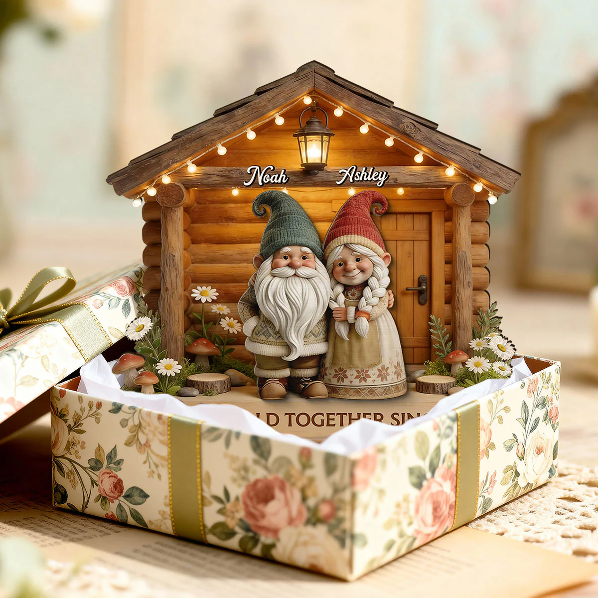 Eternal Love Gnome Couple At Wooden Cabin - Personalized 2-Layered Wooden Plaque - Heartfelt Gift For Couple - Image 9