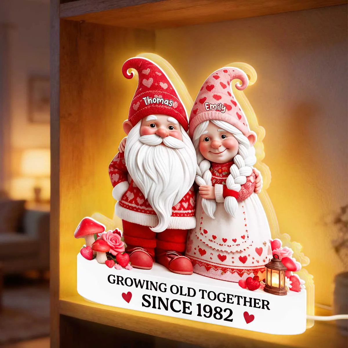 Eternal Love Nostalgia Valentine Gnome Couple Growing Old Together - Personalized Light Box - Heartfelt Valentine's Day Gift, Anniversary Gift For Couple, For Him, For Her - Image 2
