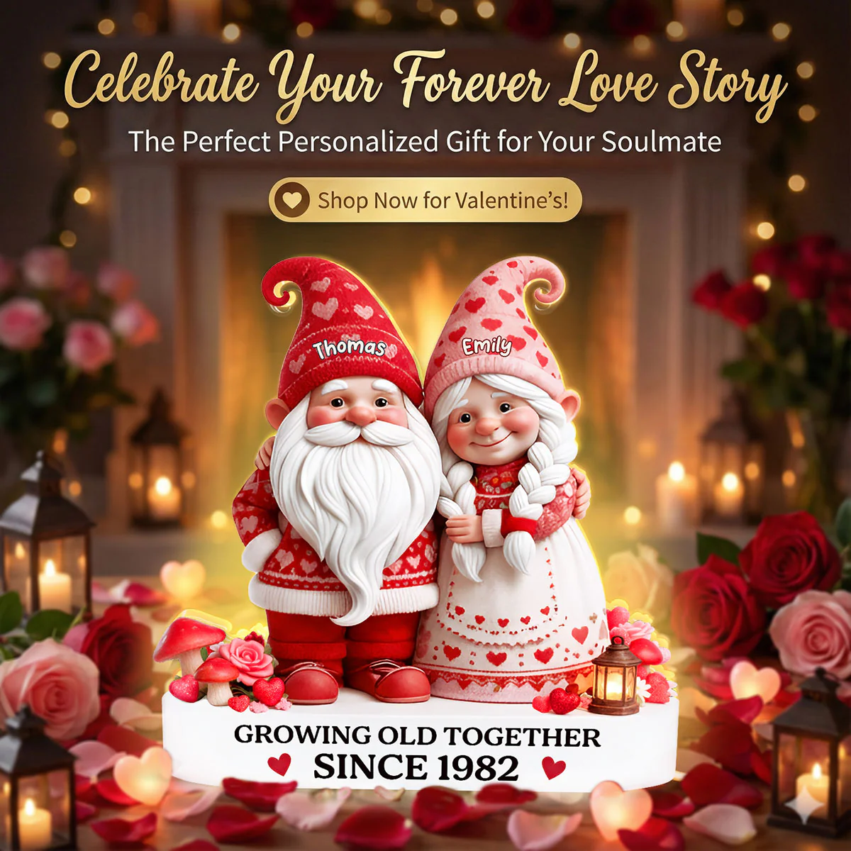 Eternal Love Nostalgia Valentine Gnome Couple Growing Old Together - Personalized Light Box - Heartfelt Valentine's Day Gift, Anniversary Gift For Couple, For Him, For Her - Image 3