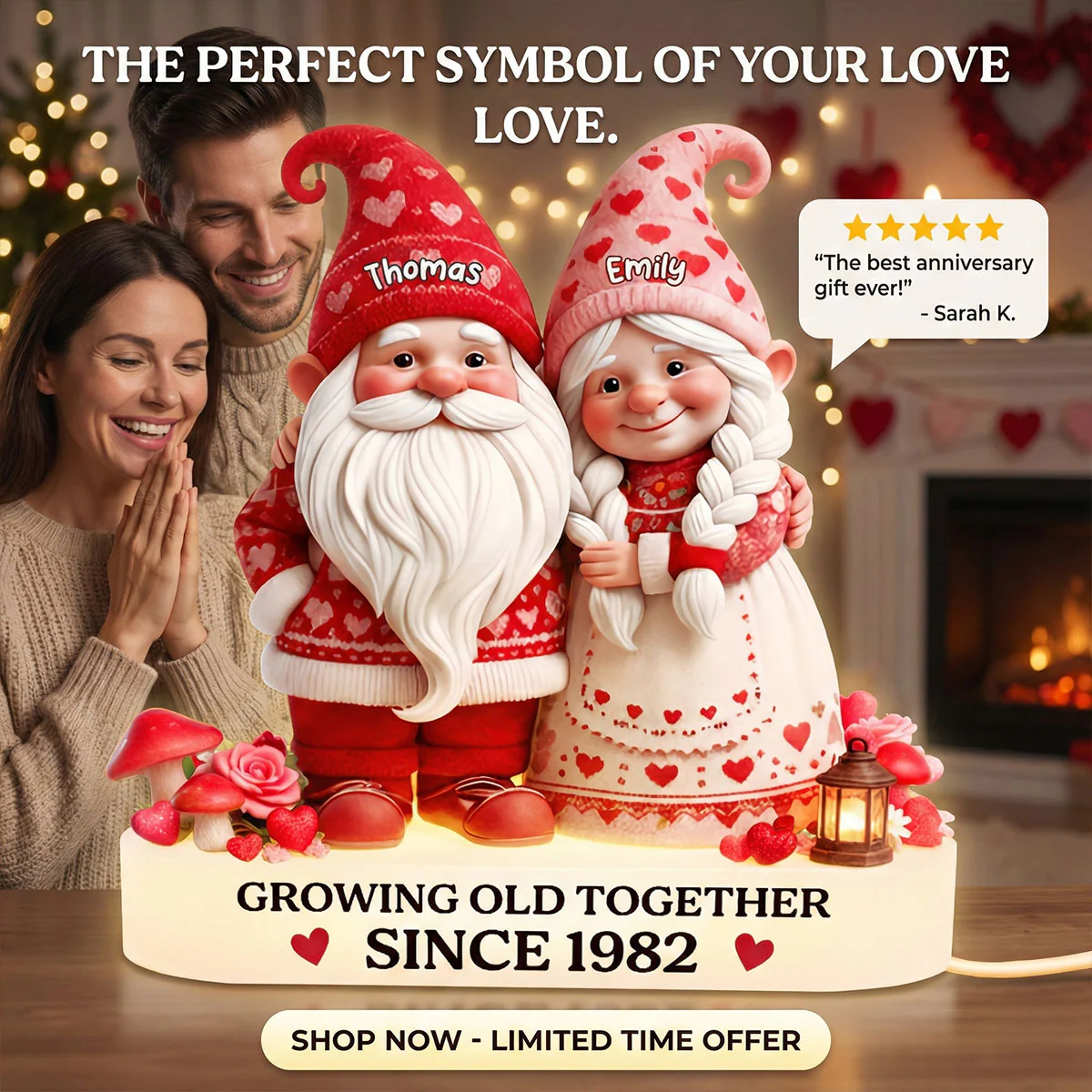Eternal Love Nostalgia Valentine Gnome Couple Growing Old Together - Personalized Light Box - Heartfelt Valentine's Day Gift, Anniversary Gift For Couple, For Him, For Her - Image 4