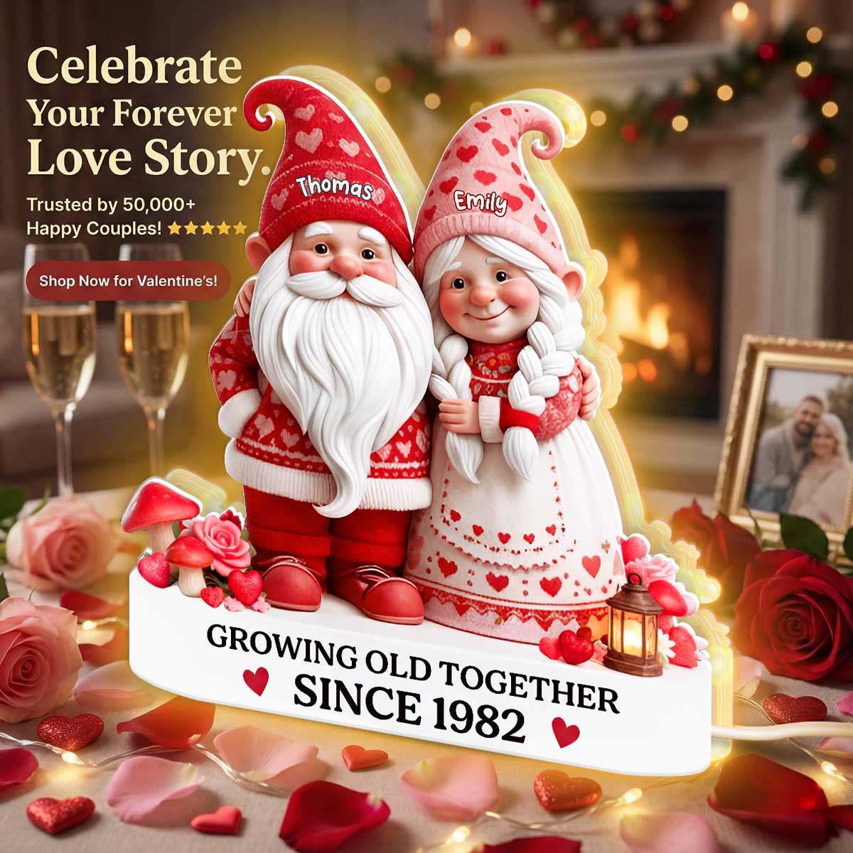 Eternal Love Nostalgia Valentine Gnome Couple Growing Old Together - Personalized Light Box - Heartfelt Valentine's Day Gift, Anniversary Gift For Couple, For Him, For Her - Image 5