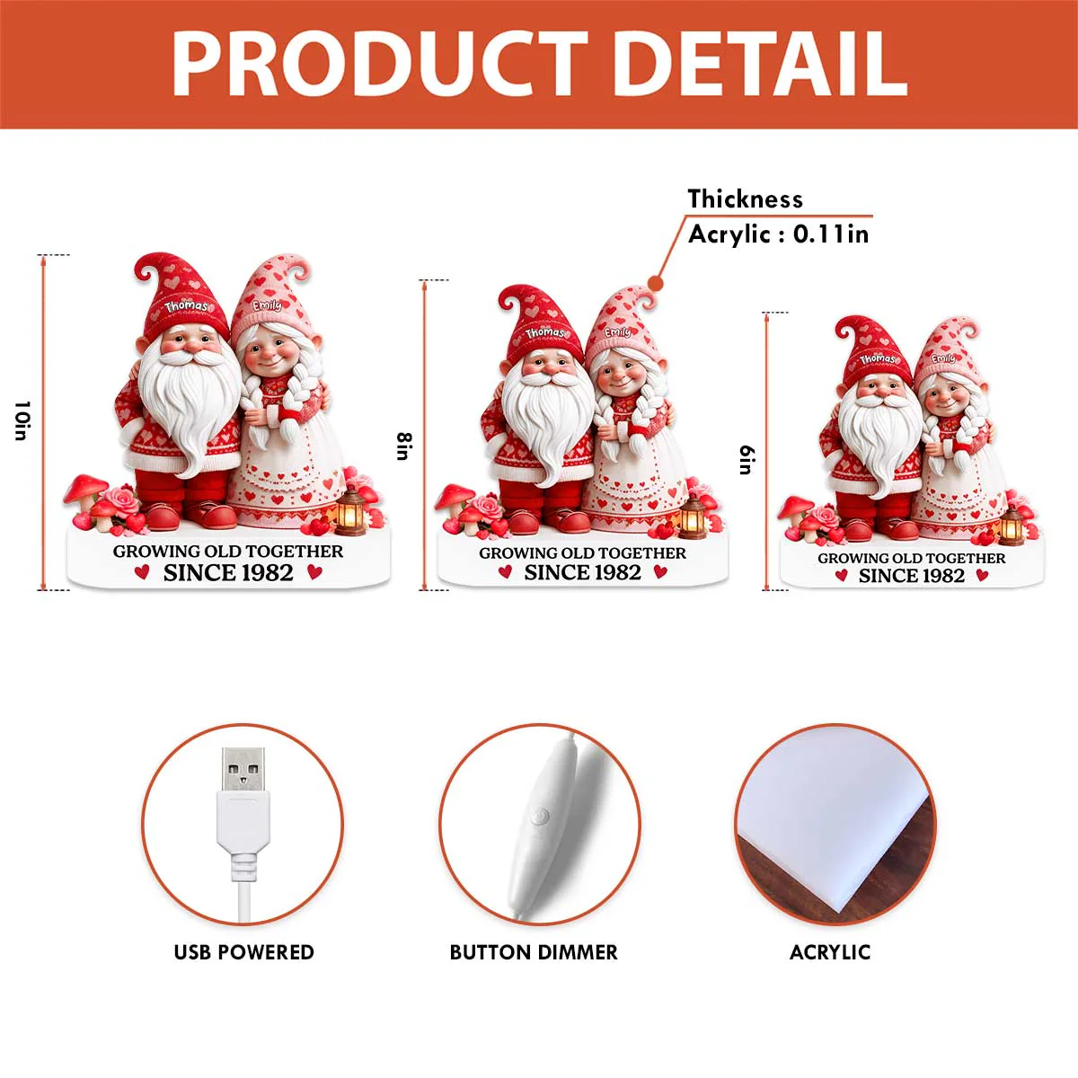 Eternal Love Nostalgia Valentine Gnome Couple Growing Old Together - Personalized Light Box - Heartfelt Valentine's Day Gift, Anniversary Gift For Couple, For Him, For Her - Image 9