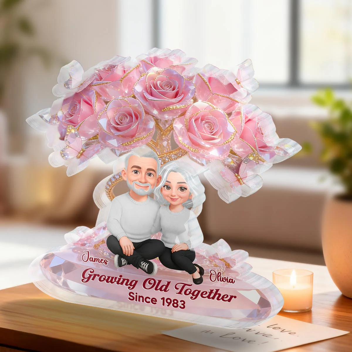 Eternal Love Pink Roses Couple Together - Personalized Acrylic Block Plaque - Valentine's Day Gift For Couple, Gift For Her, For Him - Image 2
