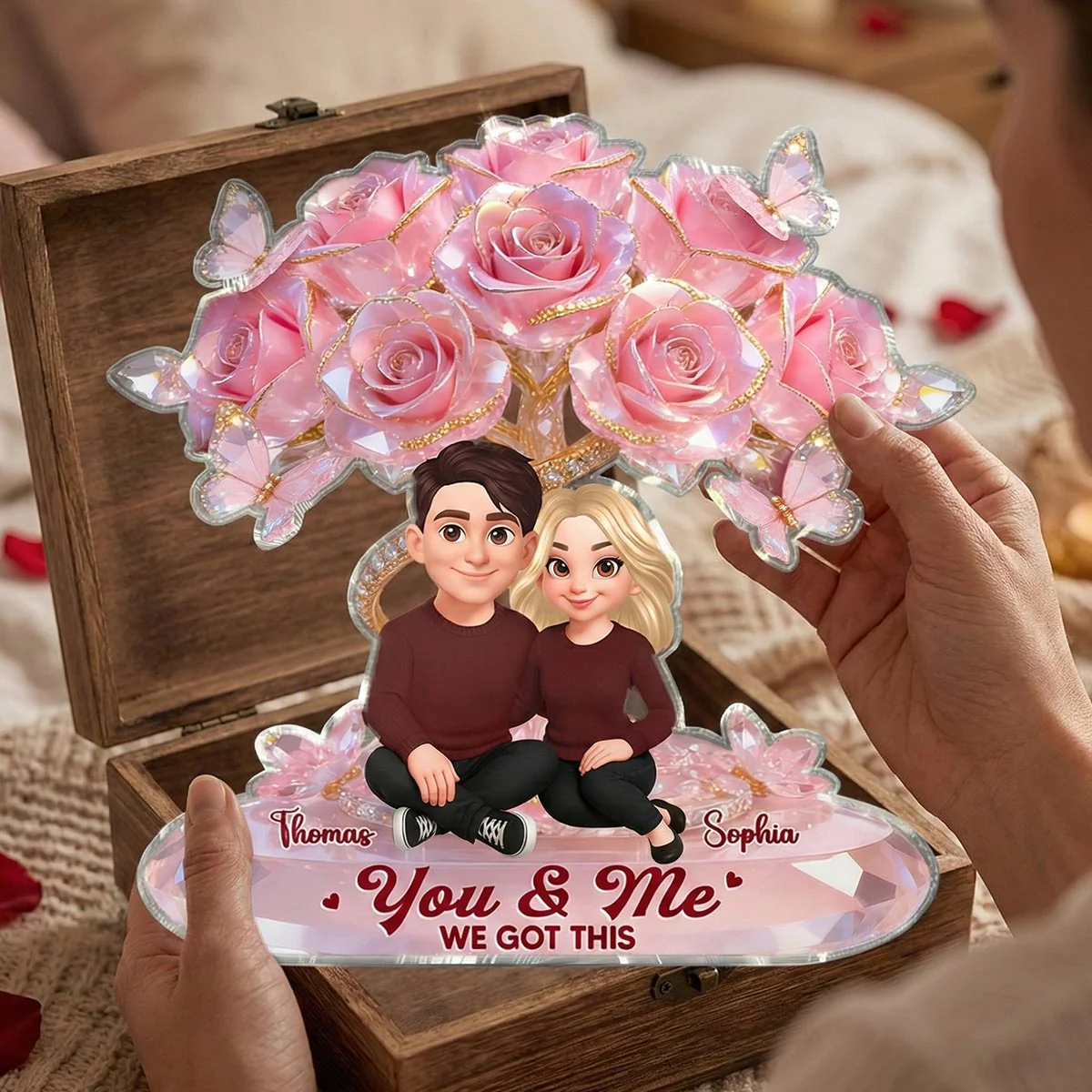 Eternal Love Pink Roses Couple Together - Personalized Acrylic Block Plaque - Valentine's Day Gift For Couple, Gift For Her, For Him - Image 4