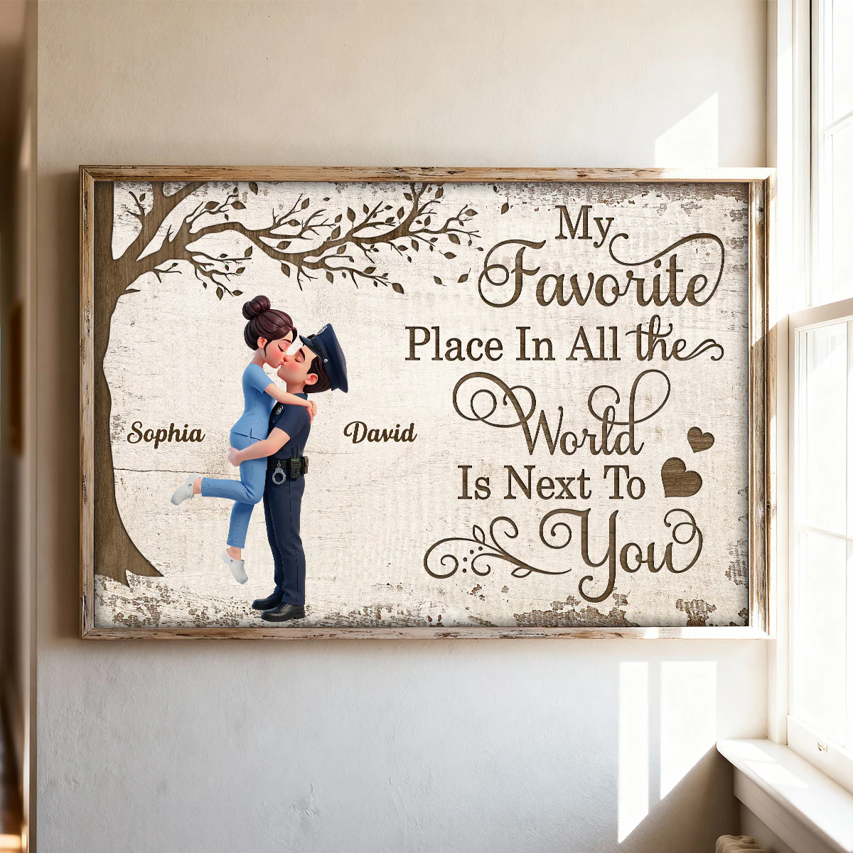 Eternal Love Proud Hero Couple Hugging Kissing Under Tree - Personalized Poster - Valentine's Day Gift For Couple, For Him, For Her, Nurse, Police, Firefighter, Army