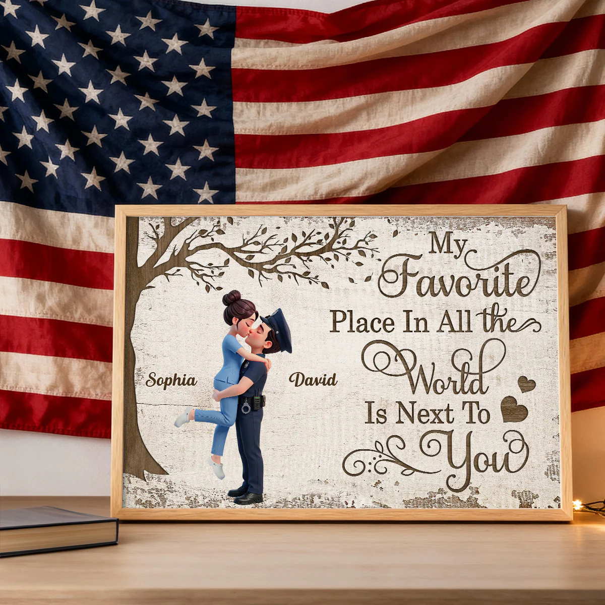 Eternal Love Proud Hero Couple Hugging Kissing Under Tree - Personalized Poster - Valentine's Day Gift For Couple, For Him, For Her, Nurse, Police, Firefighter, Army - Image 2
