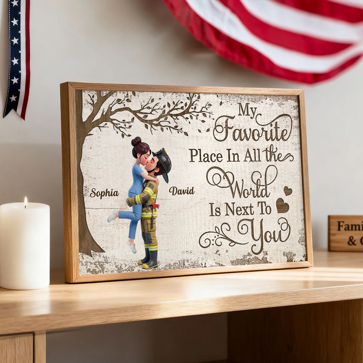 Eternal Love Proud Hero Couple Hugging Kissing Under Tree - Personalized Poster - Valentine's Day Gift For Couple, For Him, For Her, Nurse, Police, Firefighter, Army - Image 3