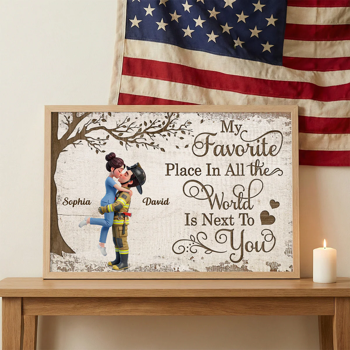 Eternal Love Proud Hero Couple Hugging Kissing Under Tree - Personalized Poster - Valentine's Day Gift For Couple, For Him, For Her, Nurse, Police, Firefighter, Army - Image 4