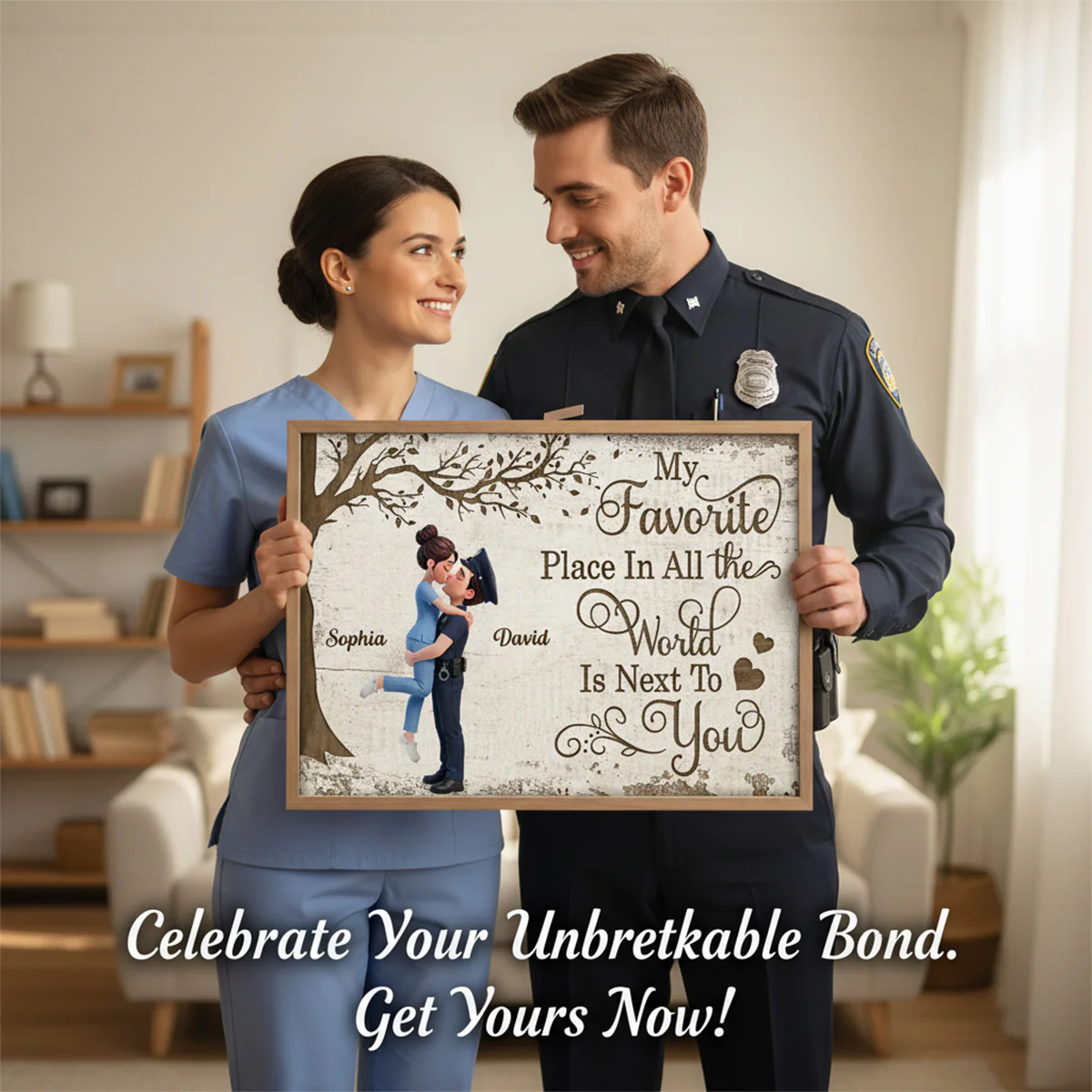 Eternal Love Proud Hero Couple Hugging Kissing Under Tree - Personalized Poster - Valentine's Day Gift For Couple, For Him, For Her, Nurse, Police, Firefighter, Army - Image 5
