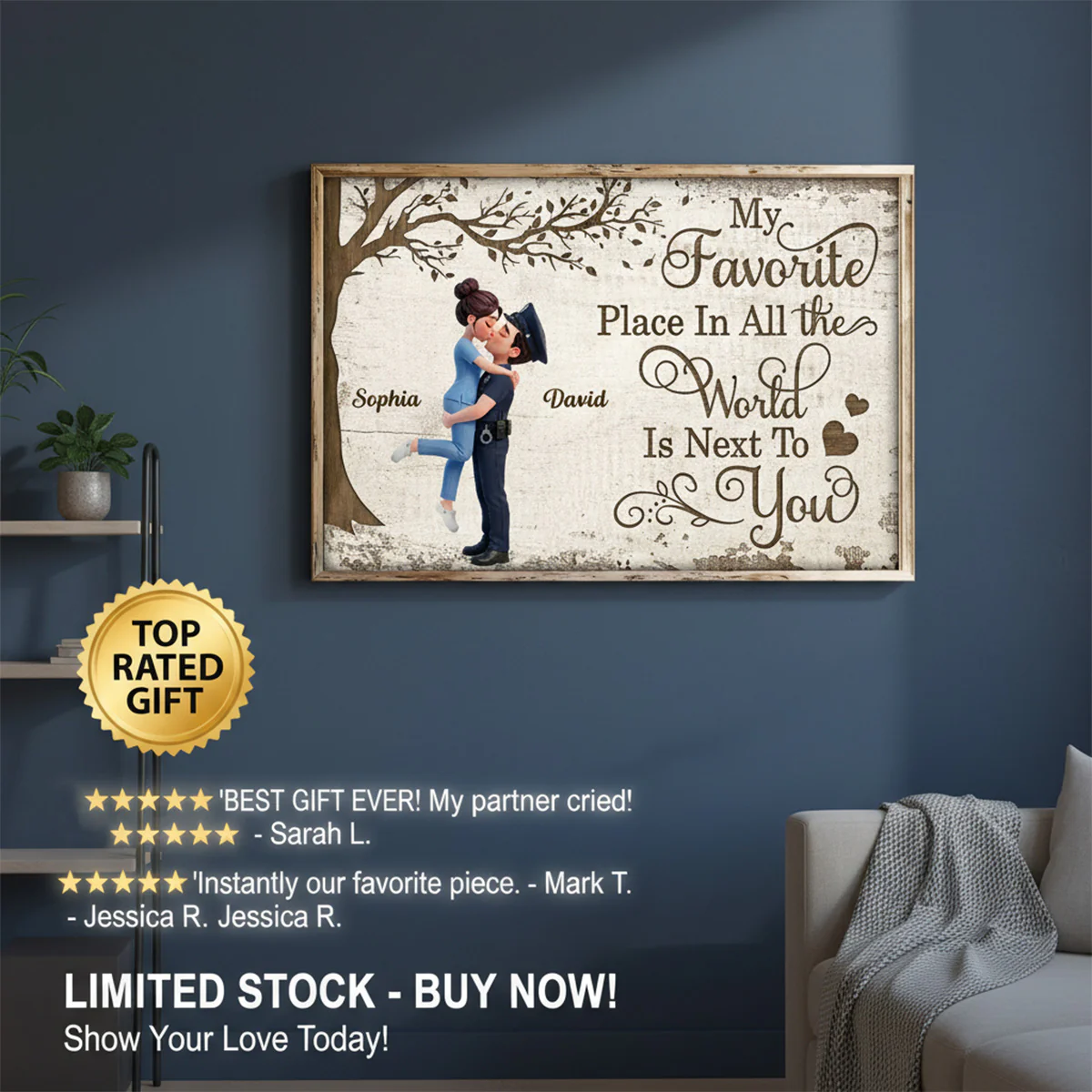 Eternal Love Proud Hero Couple Hugging Kissing Under Tree - Personalized Poster - Valentine's Day Gift For Couple, For Him, For Her, Nurse, Police, Firefighter, Army - Image 6
