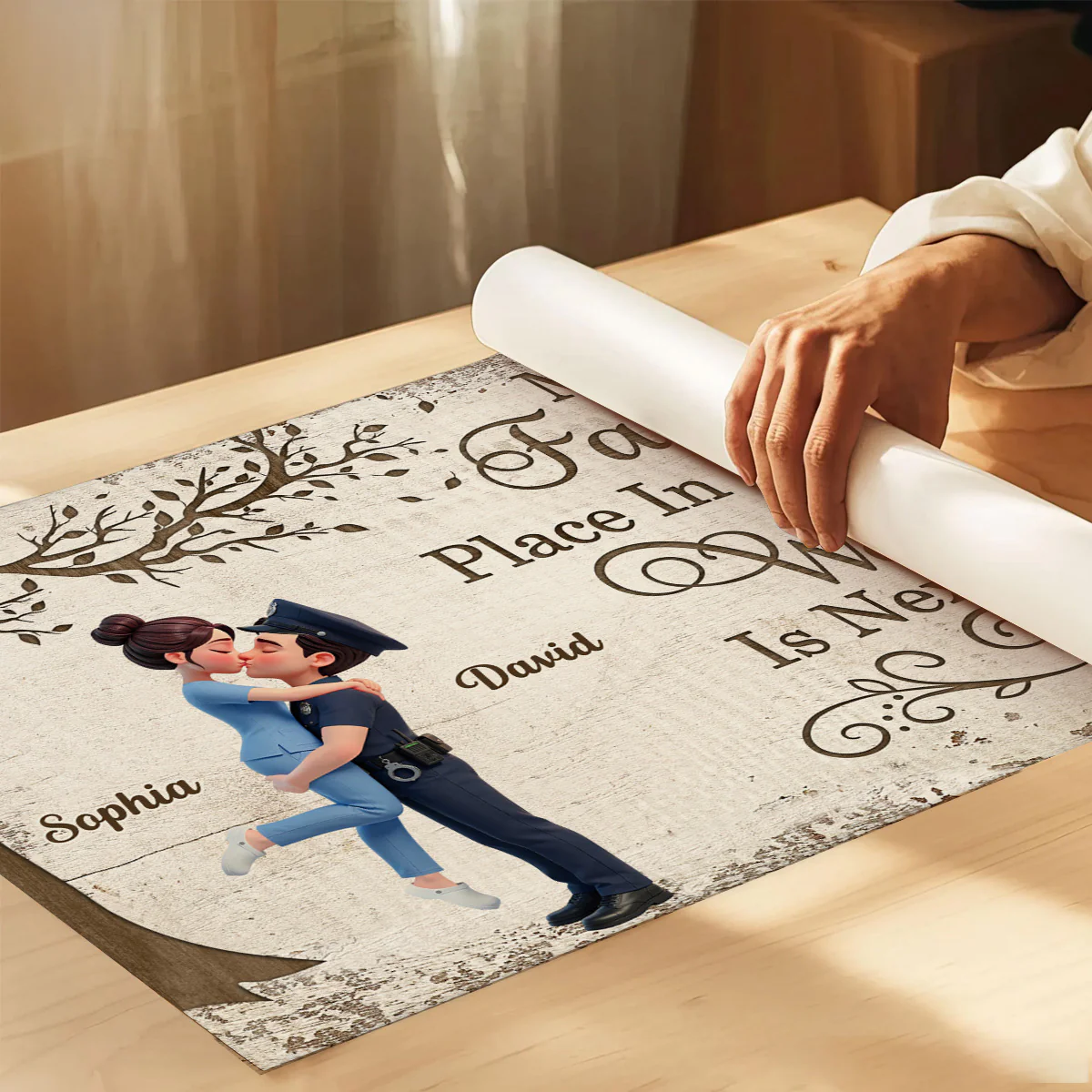 Eternal Love Proud Hero Couple Hugging Kissing Under Tree - Personalized Poster - Valentine's Day Gift For Couple, For Him, For Her, Nurse, Police, Firefighter, Army - Image 7