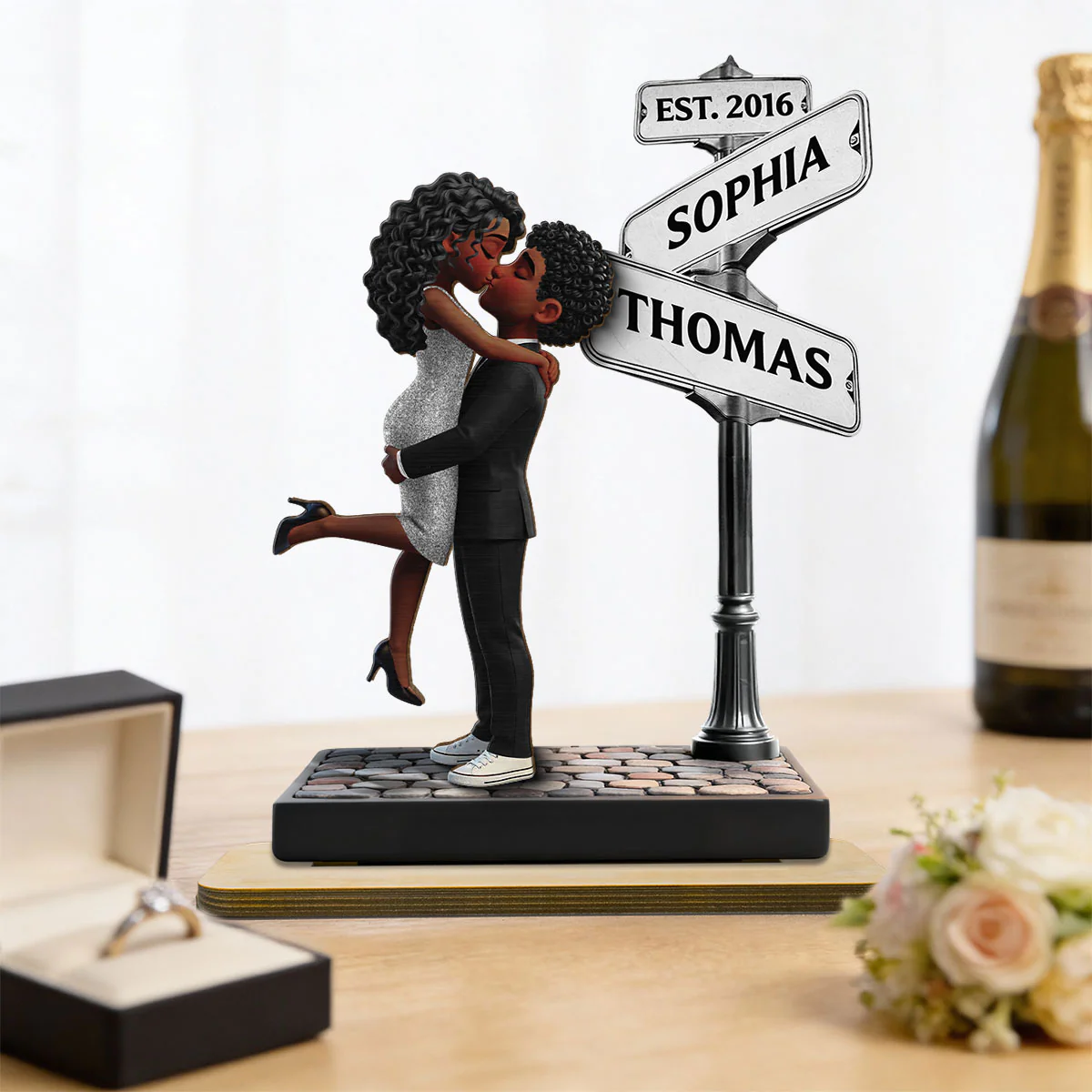 Eternal Love Romantic Couple Hugging Kissing Street Sign - Personalized 2-Layered Wooden Plaque - Heartfelt Valentine's Day Gift For Couple - Image 3