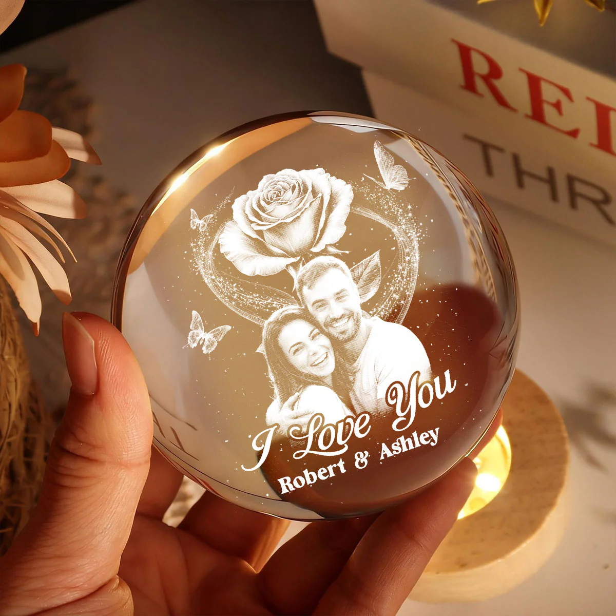 Eternal Love Rose I Love You - Personalized Crystal Ball LED Night Light - Valentine's Day Gift For Couple, For Her - Image 3
