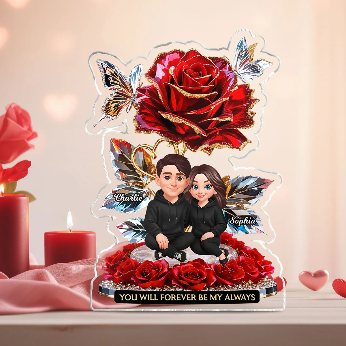 Eternal Love Roses Couple Forever Together - Personalized Acrylic Block Plaque - Gift For Couple, Gift For Him, For Her - Image 12
