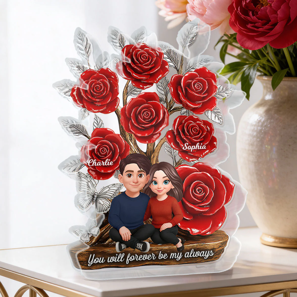 Eternal Love Timeless Roses Tree Couple Together - Personalized Acrylic Block Plaque - Valentine's Day Gift For Couple, Gift For Her, For Him - Image 3