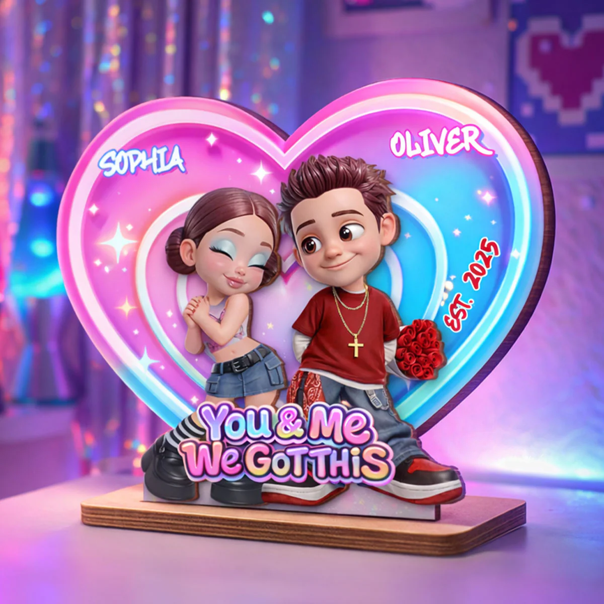 Eternal Love Y2K Couple Aura Heart Aesthetic - Personalized 2-Layered Wooden Plaque - Unique Valentine's Day Gift For Him, Gift For Her - Image 2