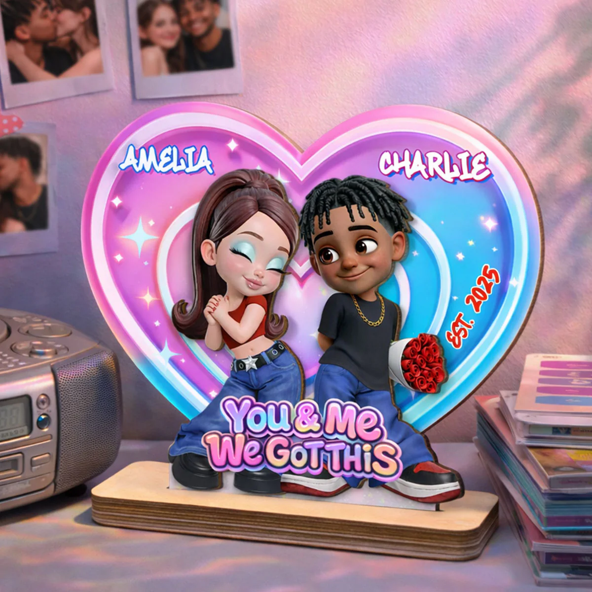 Eternal Love Y2K Couple Aura Heart Aesthetic - Personalized 2-Layered Wooden Plaque - Unique Valentine's Day Gift For Him, Gift For Her - Image 3