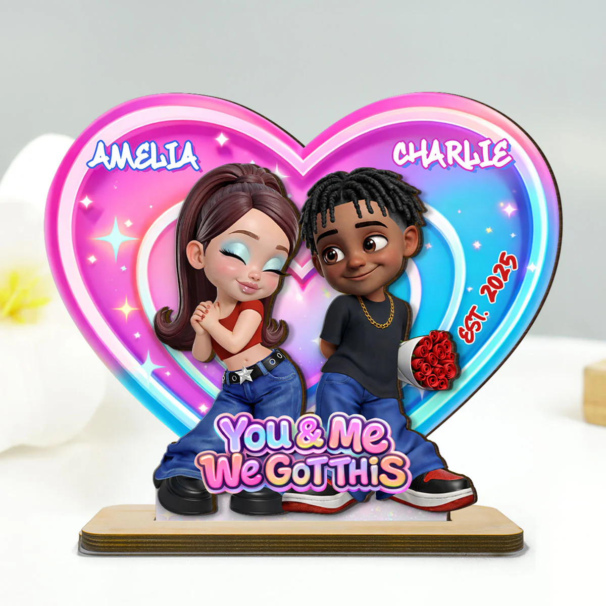 Eternal Love Y2K Couple Aura Heart Aesthetic - Personalized 2-Layered Wooden Plaque - Unique Valentine's Day Gift For Him, Gift For Her - Image 4