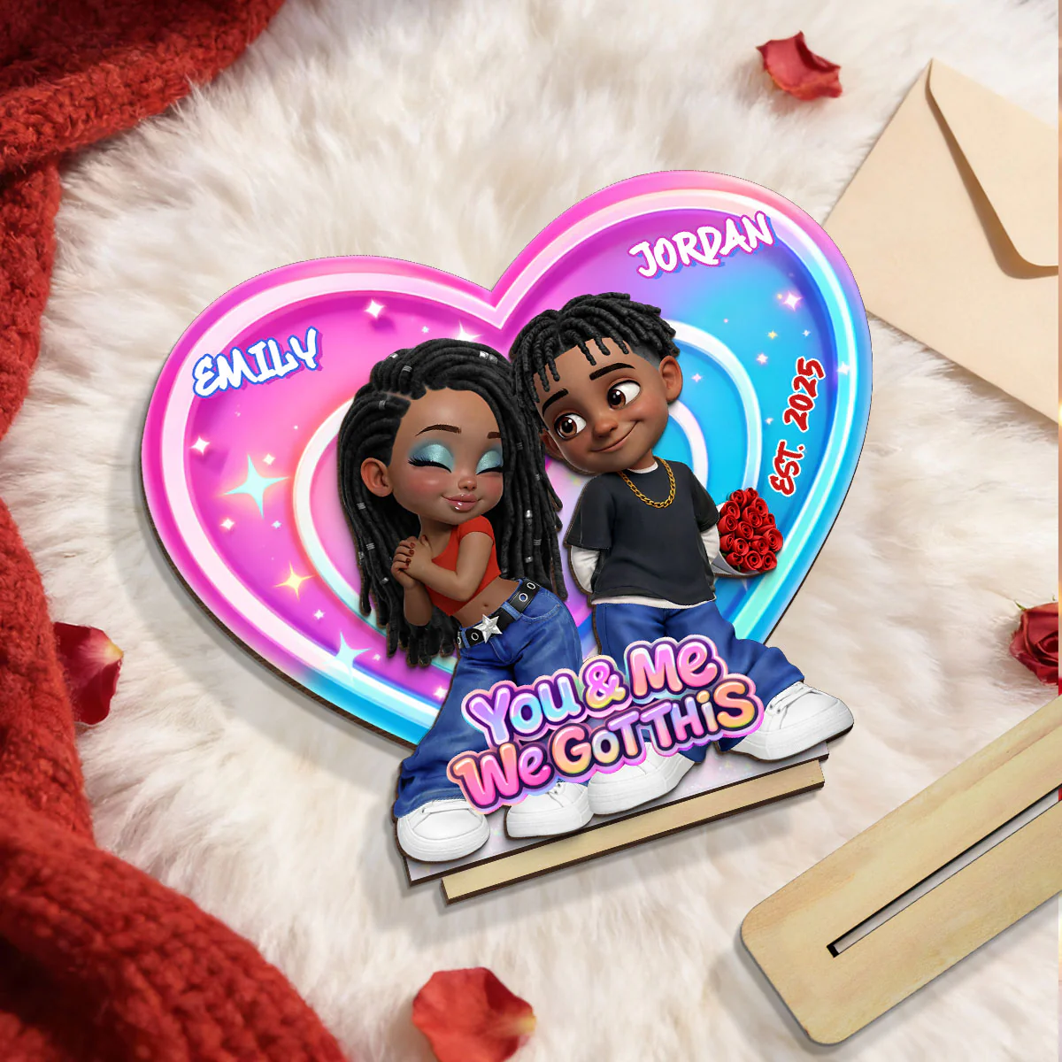 Eternal Love Y2K Couple Aura Heart Aesthetic - Personalized 2-Layered Wooden Plaque - Unique Valentine's Day Gift For Him, Gift For Her - Image 5