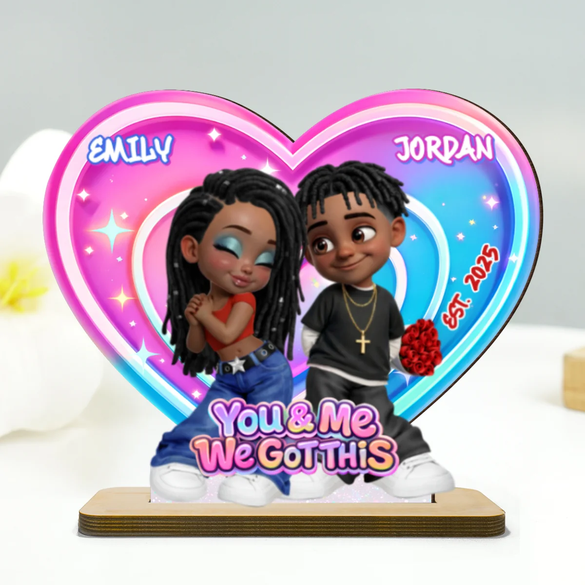 Eternal Love Y2K Couple Aura Heart Aesthetic - Personalized 2-Layered Wooden Plaque - Unique Valentine's Day Gift For Him, Gift For Her - Image 8
