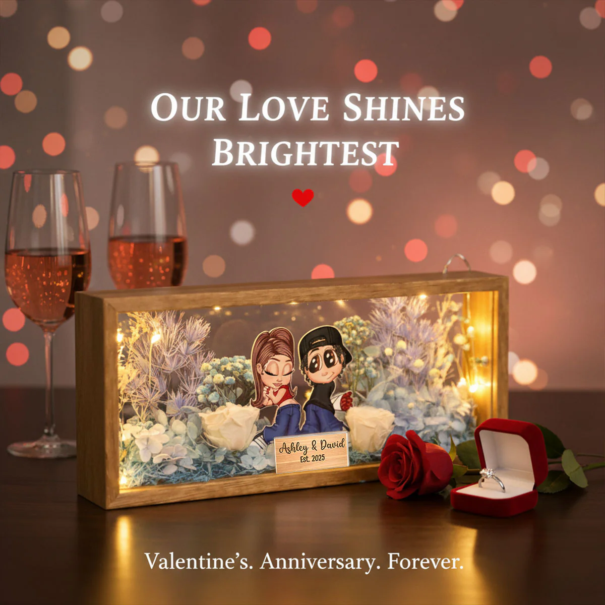 Eternal Love Y2K Couple - Personalized DIY Flower Shadow Box LED Night Light - Valentine's Day Gift, Anniversary Gift, Wedding Gift For Couple, For Him, For Her - Image 11