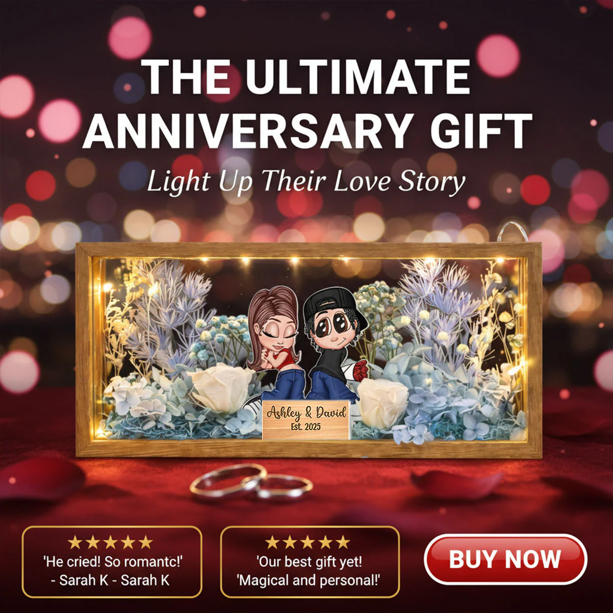Eternal Love Y2K Couple - Personalized DIY Flower Shadow Box LED Night Light - Valentine's Day Gift, Anniversary Gift, Wedding Gift For Couple, For Him, For Her - Image 12