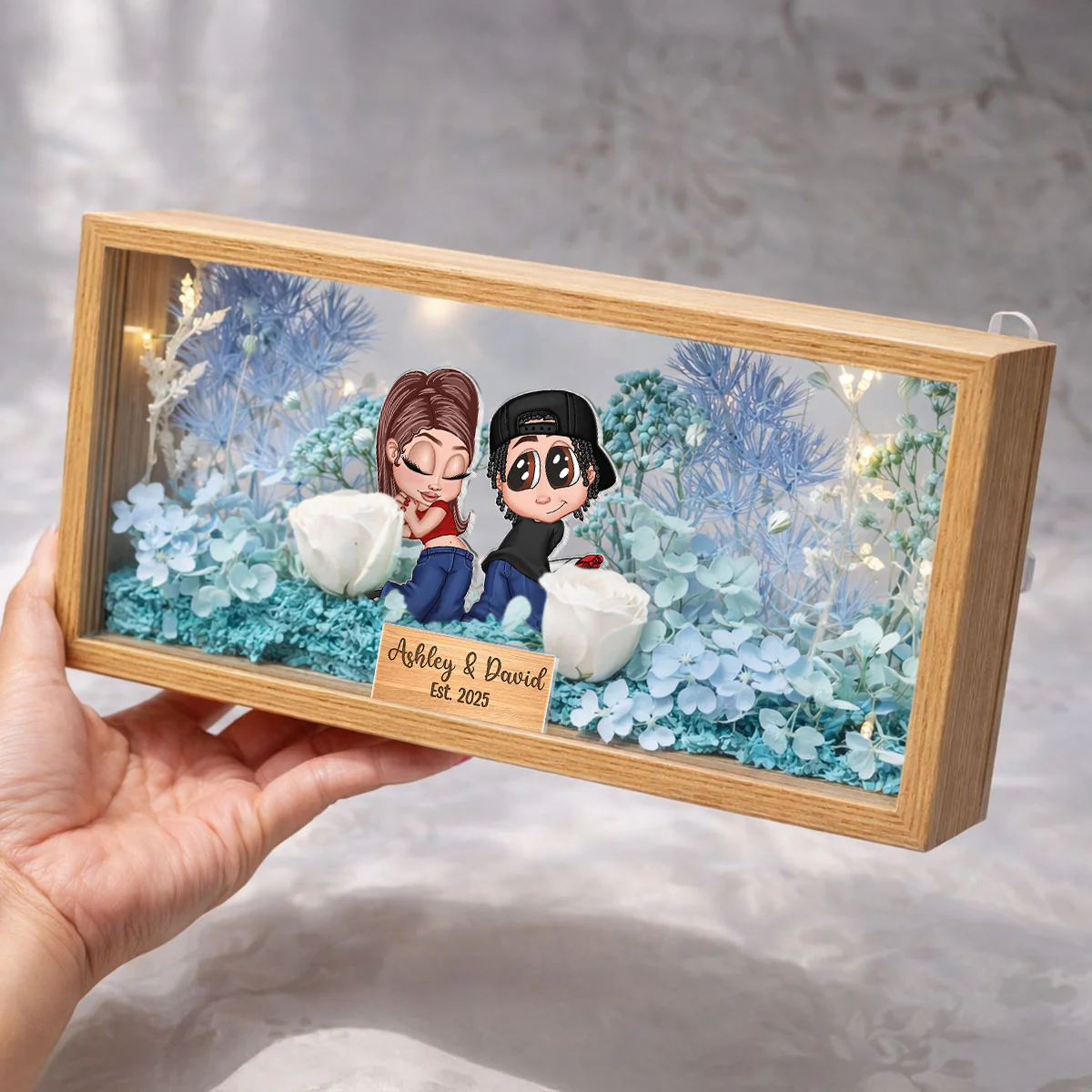 Eternal Love Y2K Couple - Personalized DIY Flower Shadow Box LED Night Light - Valentine's Day Gift, Anniversary Gift, Wedding Gift For Couple, For Him, For Her - Image 4