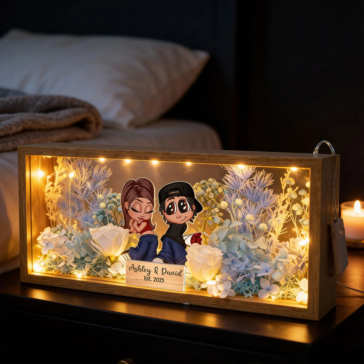 Eternal Love Y2K Couple - Personalized DIY Flower Shadow Box LED Night Light - Valentine's Day Gift, Anniversary Gift, Wedding Gift For Couple, For Him, For Her - Image 6
