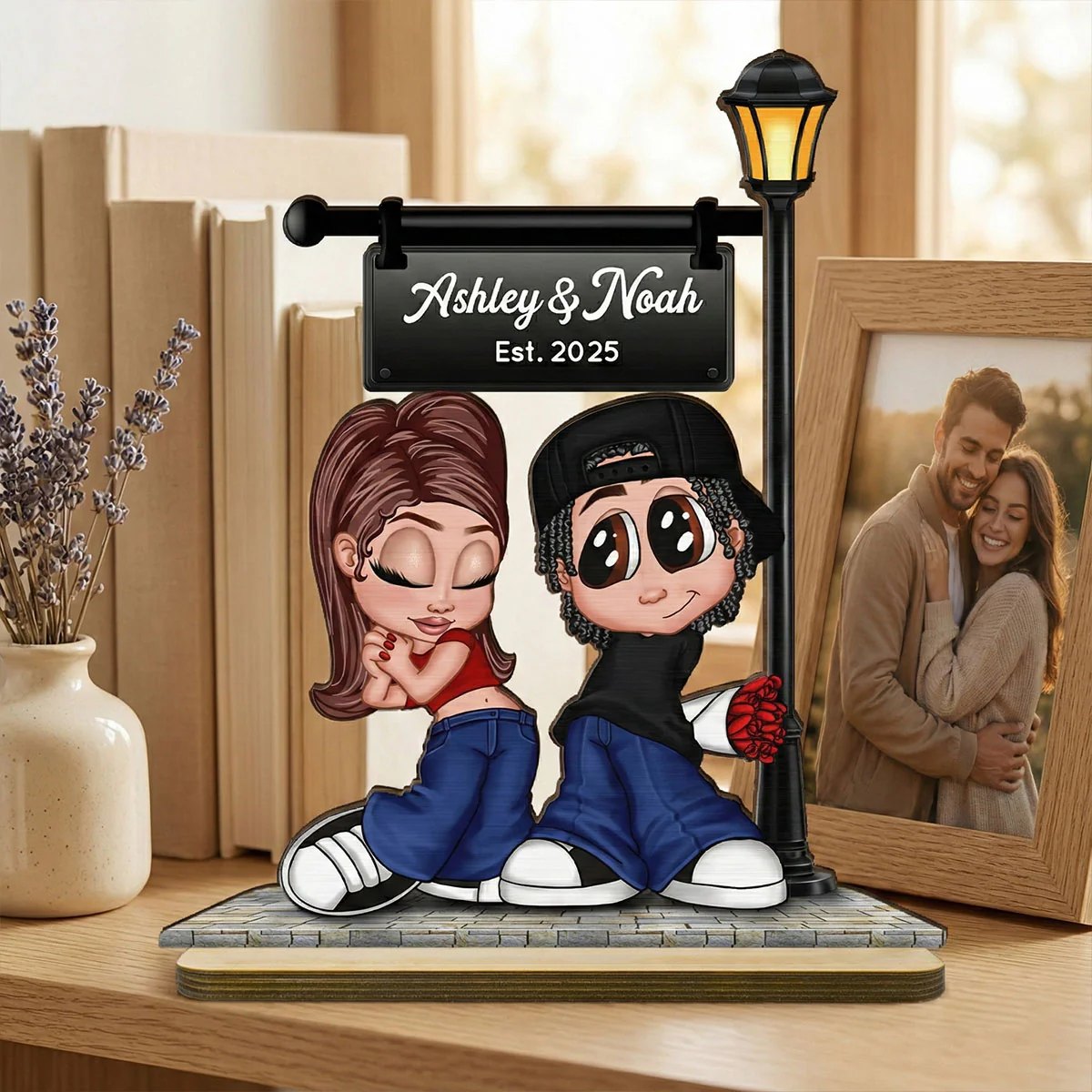 Eternal Love Y2K Couple Under Street Lamp Post - Personalized 2-Layer Wooden Plaque - Gift For Couple, Gift For Him, For Her - Image 10