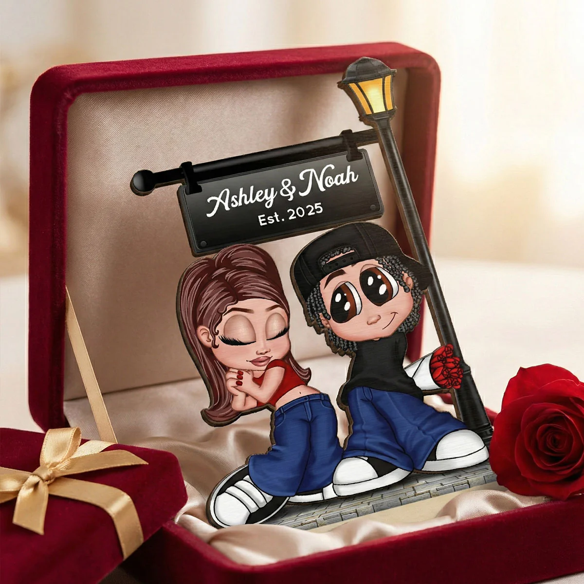 Eternal Love Y2K Couple Under Street Lamp Post - Personalized 2-Layer Wooden Plaque - Gift For Couple, Gift For Him, For Her - Image 11