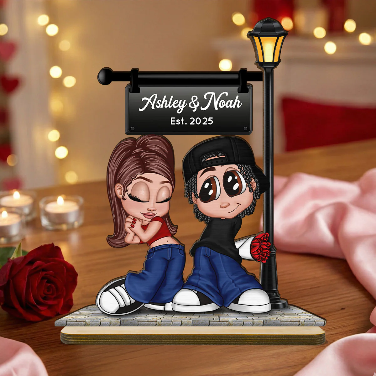 Eternal Love Y2K Couple Under Street Lamp Post - Personalized 2-Layer Wooden Plaque - Gift For Couple, Gift For Him, For Her - Image 12