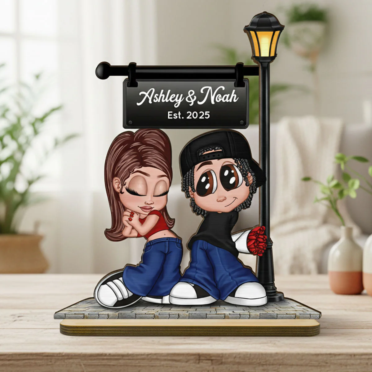 Eternal Love Y2K Couple Under Street Lamp Post - Personalized 2-Layer Wooden Plaque - Gift For Couple, Gift For Him, For Her - Image 13