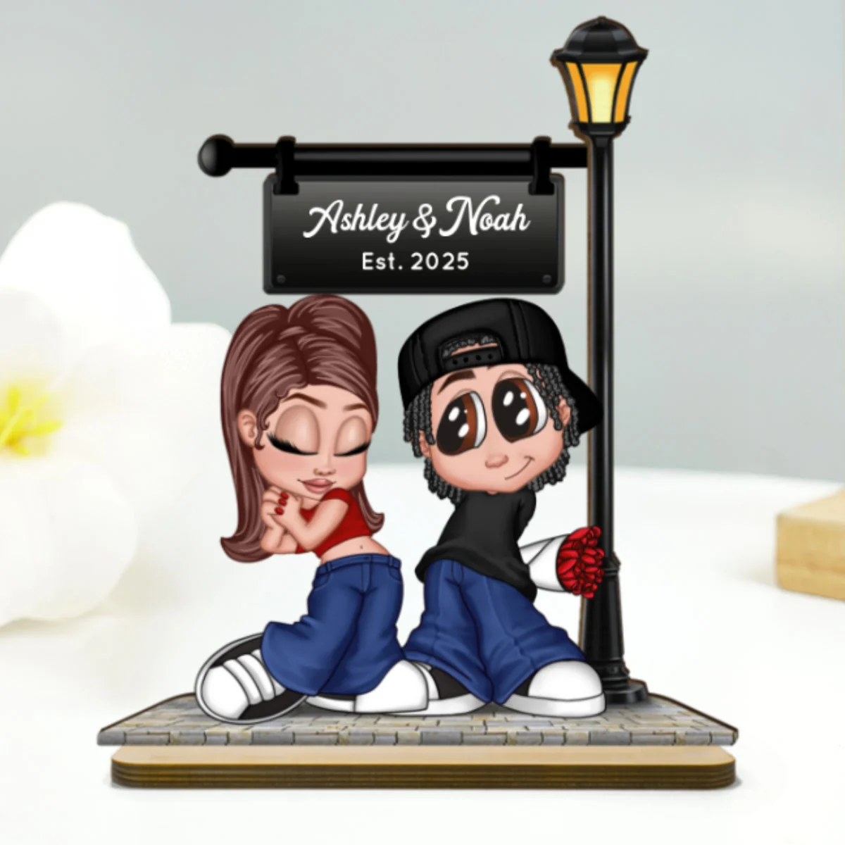 Eternal Love Y2K Couple Under Street Lamp Post - Personalized 2-Layer Wooden Plaque - Gift For Couple, Gift For Him, For Her - Image 14