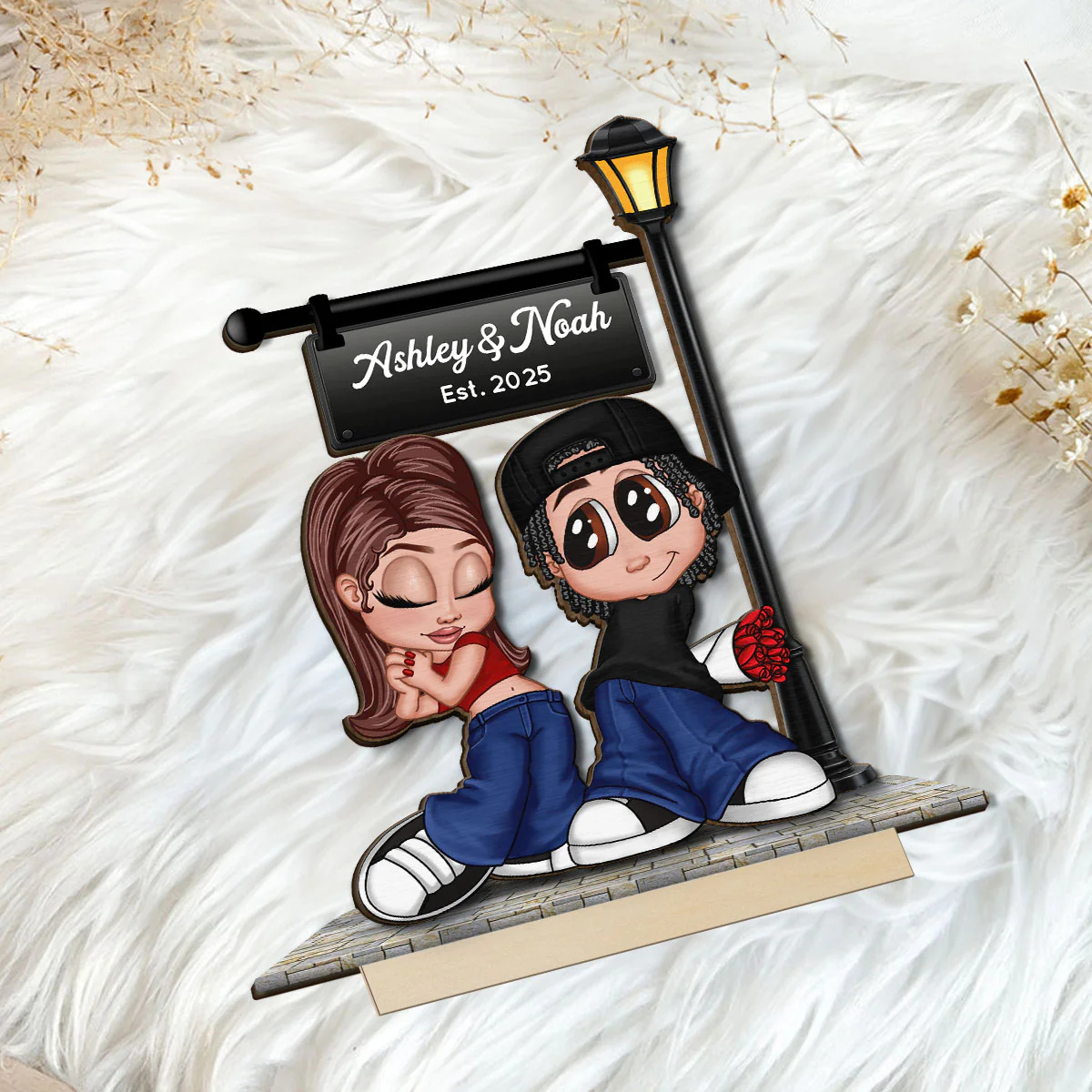 Eternal Love Y2K Couple Under Street Lamp Post - Personalized 2-Layer Wooden Plaque - Gift For Couple, Gift For Him, For Her - Image 8