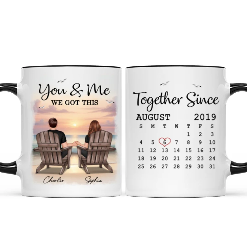 Eternal Sunset Beach Couple Back View Anniversary Calendar Personalized Mug,  Gift, Anniversary Gift For Him, For Her - Image 10