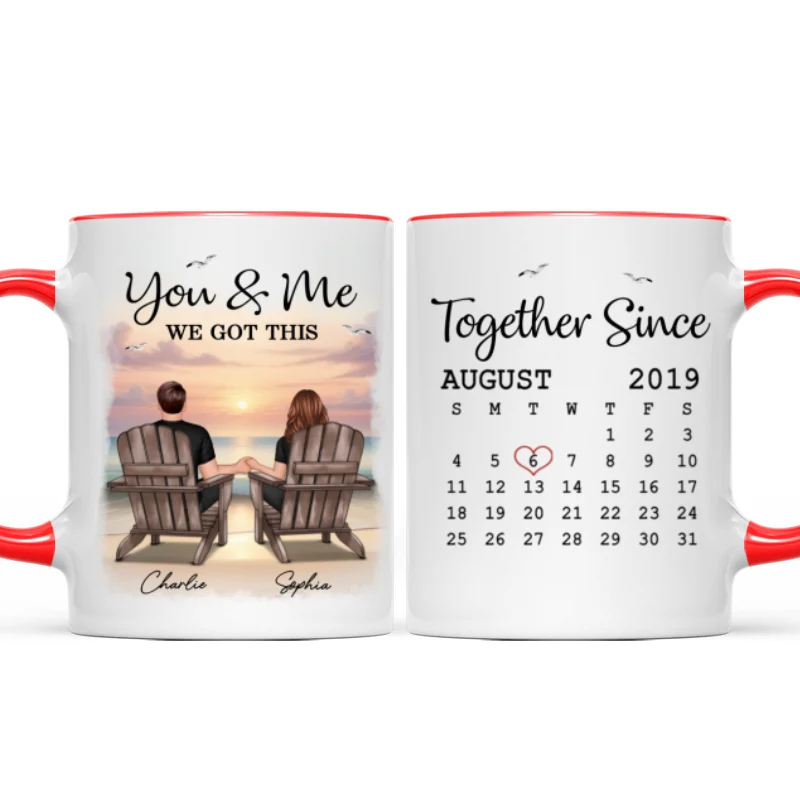 Eternal Sunset Beach Couple Back View Anniversary Calendar Personalized Mug,  Gift, Anniversary Gift For Him, For Her - Image 12