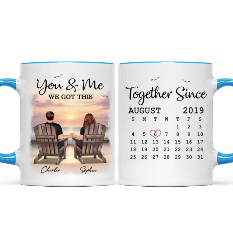 Eternal Sunset Beach Couple Back View Anniversary Calendar Personalized Mug,  Gift, Anniversary Gift For Him, For Her - Image 13