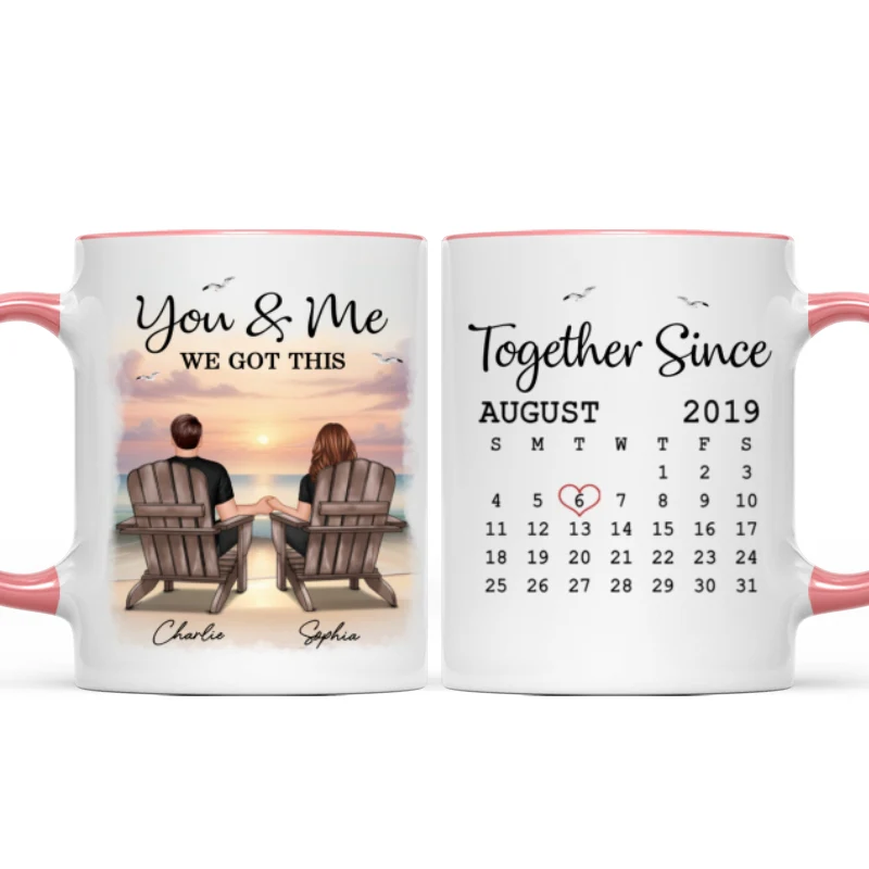 Eternal Sunset Beach Couple Back View Anniversary Calendar Personalized Mug,  Gift, Anniversary Gift For Him, For Her - Image 14